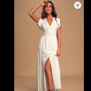 Completely In Love White Swiss Dot Button-Front Maxi Dress